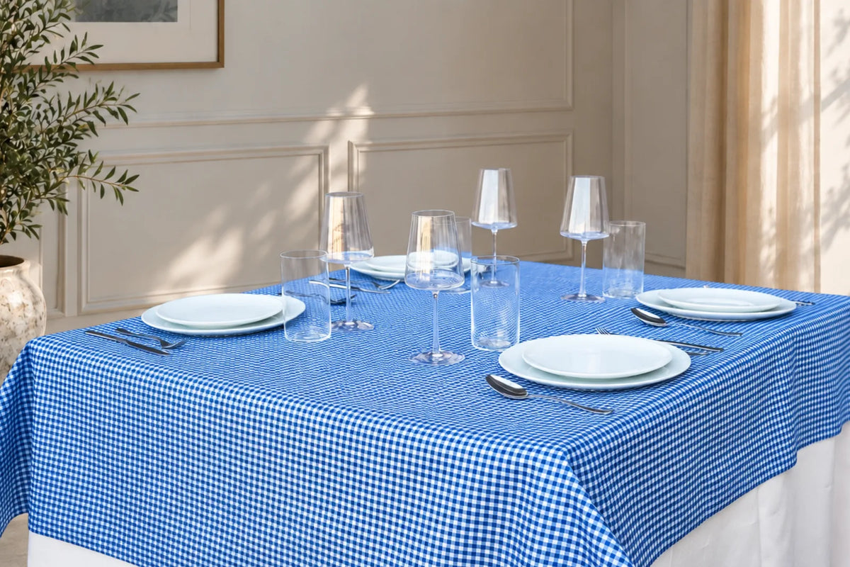 Mantel Antimanchas Cuadros Vichy Azul y Blanco Estilo Rústico