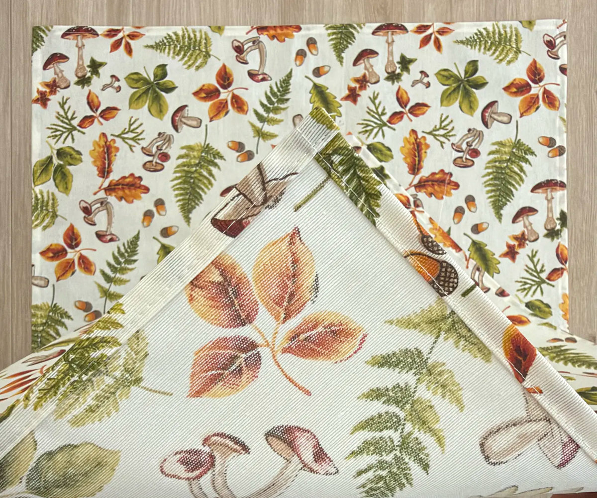 Mantel Individual Resinado Motivos Bosque Setas, Bellotas y Helechos Estilo Campero